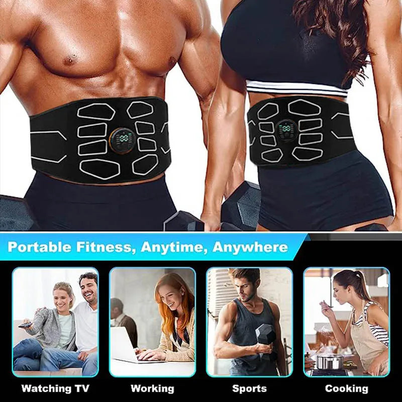 EMS Abdominal Toning Belt Electric Muscle Stimulation Muscle Toner Portable Fitness Massager Waist Trainer Body Slimming Shaping