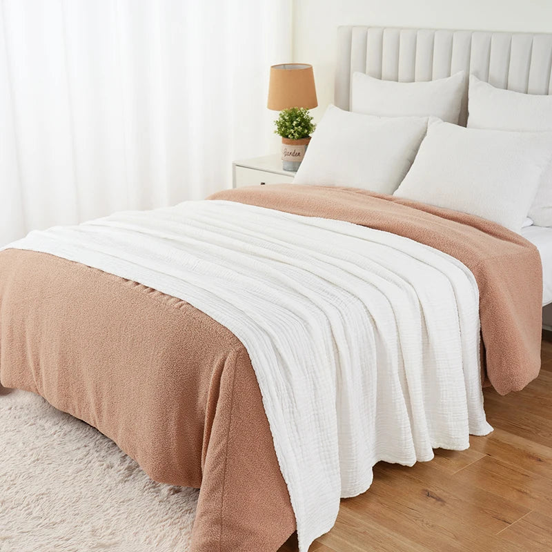 Battilo 100% Cotton Muslin Throw Blanket for Sofa 6 Layer Breathable Lightweight Boho Throws for Couch Bed Large Summer Blankets