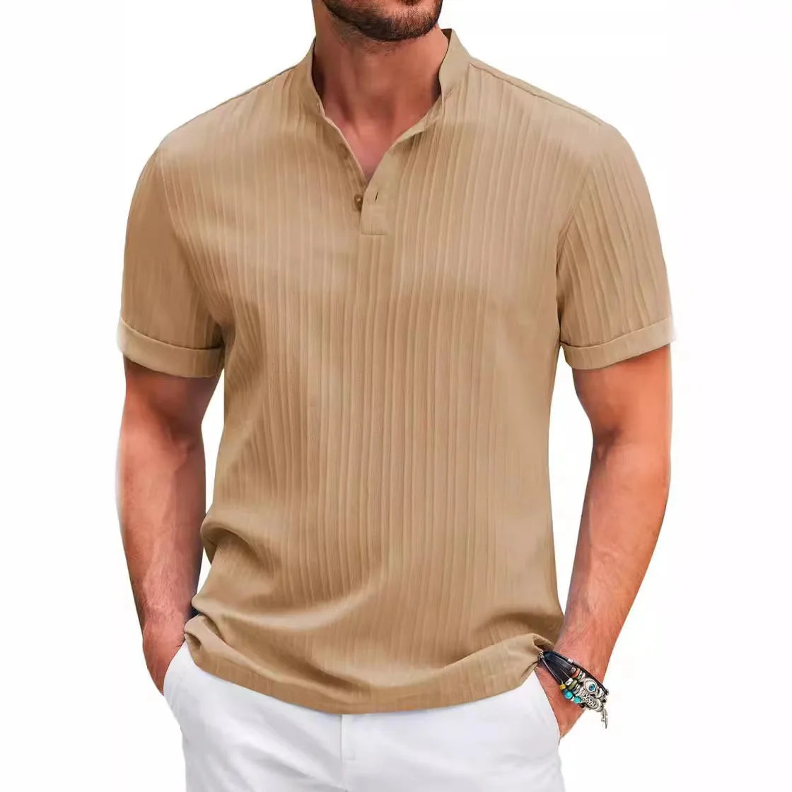 Men's Hawaiian Linen Henley Shirt