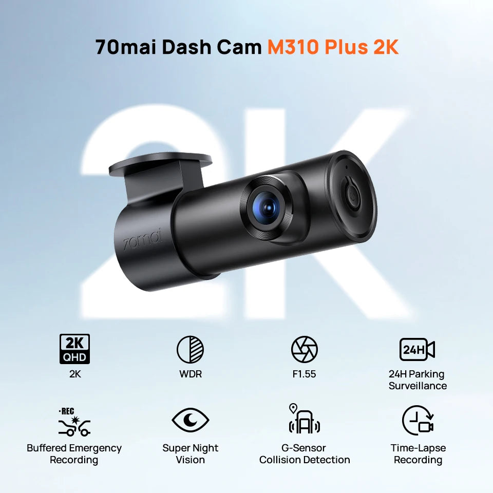 70mai Dash Cam M310 Plus 2K 1440P 143°FOV F1.55 Smart Voice Control 24H Parking Guard Night Vision 70mai M310 Plus 2K Car DVR