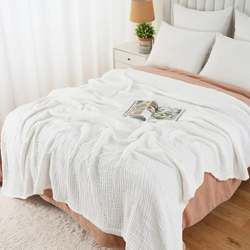 Battilo 100% Cotton Muslin Throw Blanket for Sofa 6 Layer Breathable Lightweight Boho Throws for Couch Bed Large Summer Blankets