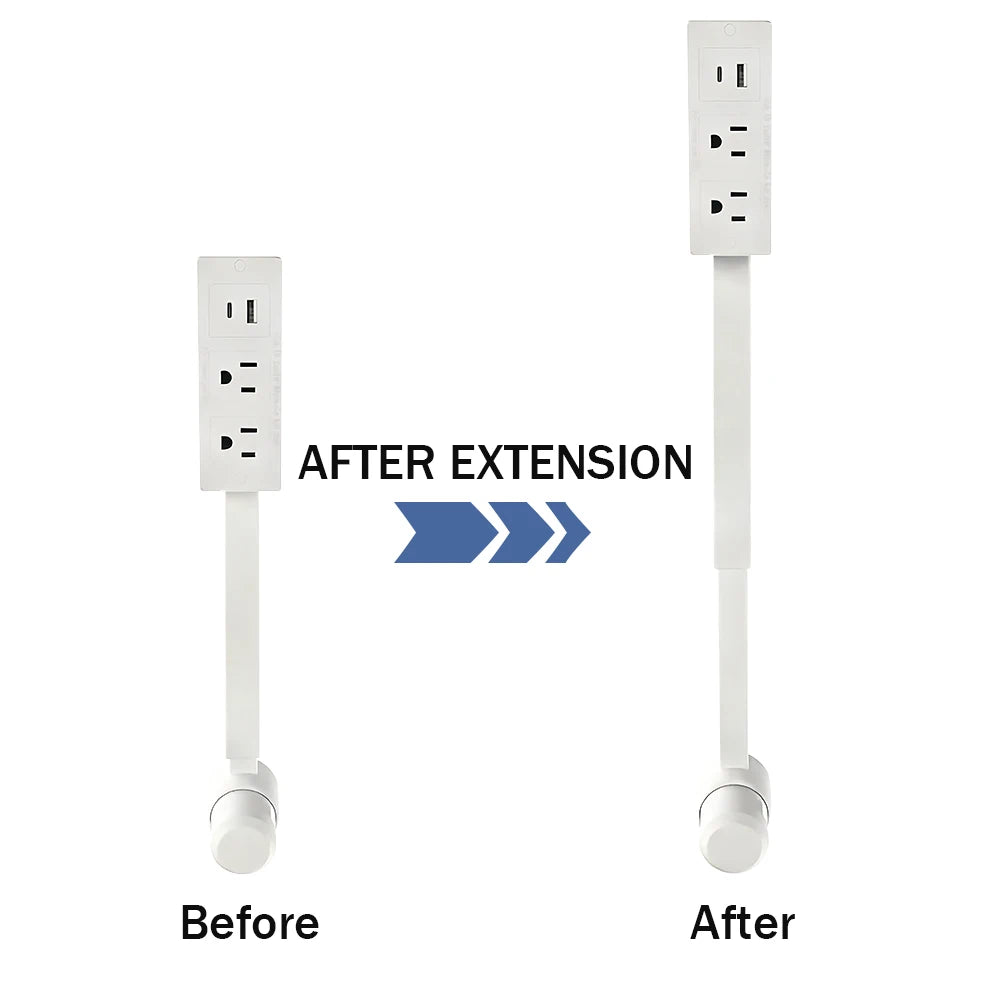 Electrical Outlet Extender Stick-Power Socket Expander Outlets,Electrical Outlet 180° Rotating Extender Stick,Can Telescopic for Hard-to-Reach Outlets Behind Couches&Desks,2 AC Outlets,USB-A/USB-C Fast Charging Port Sofa Bed