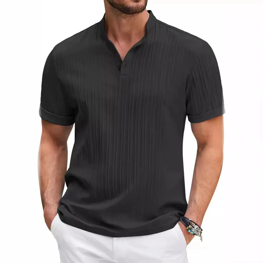Men's Hawaiian Linen Henley Shirt