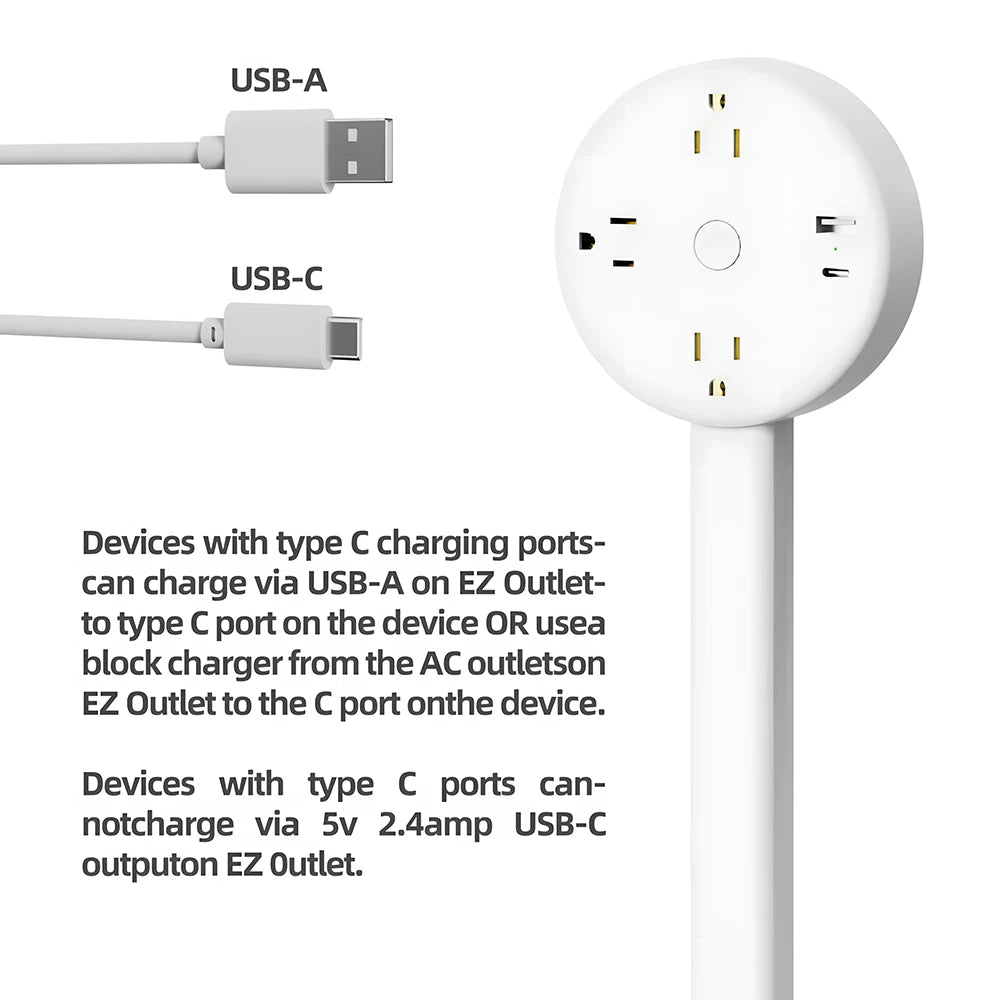 Electrical Outlet Extender Stick-Power Socket Expander Outlets,Electrical Outlet 180° Rotating Extender Stick,Can Telescopic for Hard-to-Reach Outlets Behind Couches&Desks,2 AC Outlets,USB-A/USB-C Fast Charging Port Sofa Bed