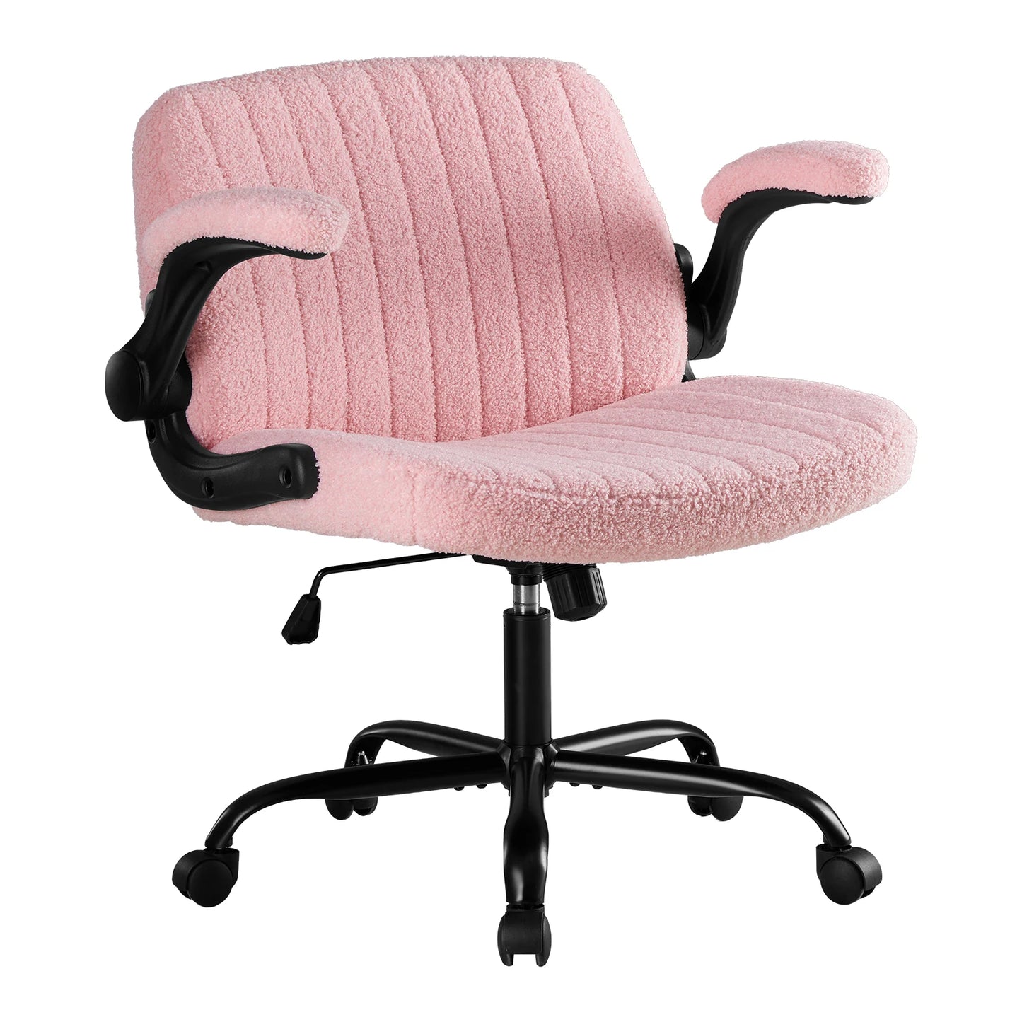 JHK Criss Cross Office Chair with Flip-Arms Wide Cross Legged Desk Vanity Chair Comfy Fabric Adjustable Swivel Chairs for Home