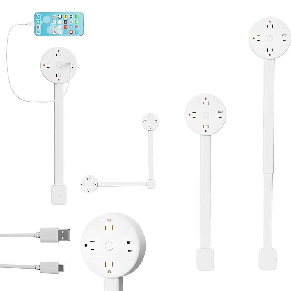 Electrical Outlet Extender Stick-Power Socket Expander Outlets,Electrical Outlet 180° Rotating Extender Stick,Can Telescopic for Hard-to-Reach Outlets Behind Couches&Desks,2 AC Outlets,USB-A/USB-C Fast Charging Port Sofa Bed