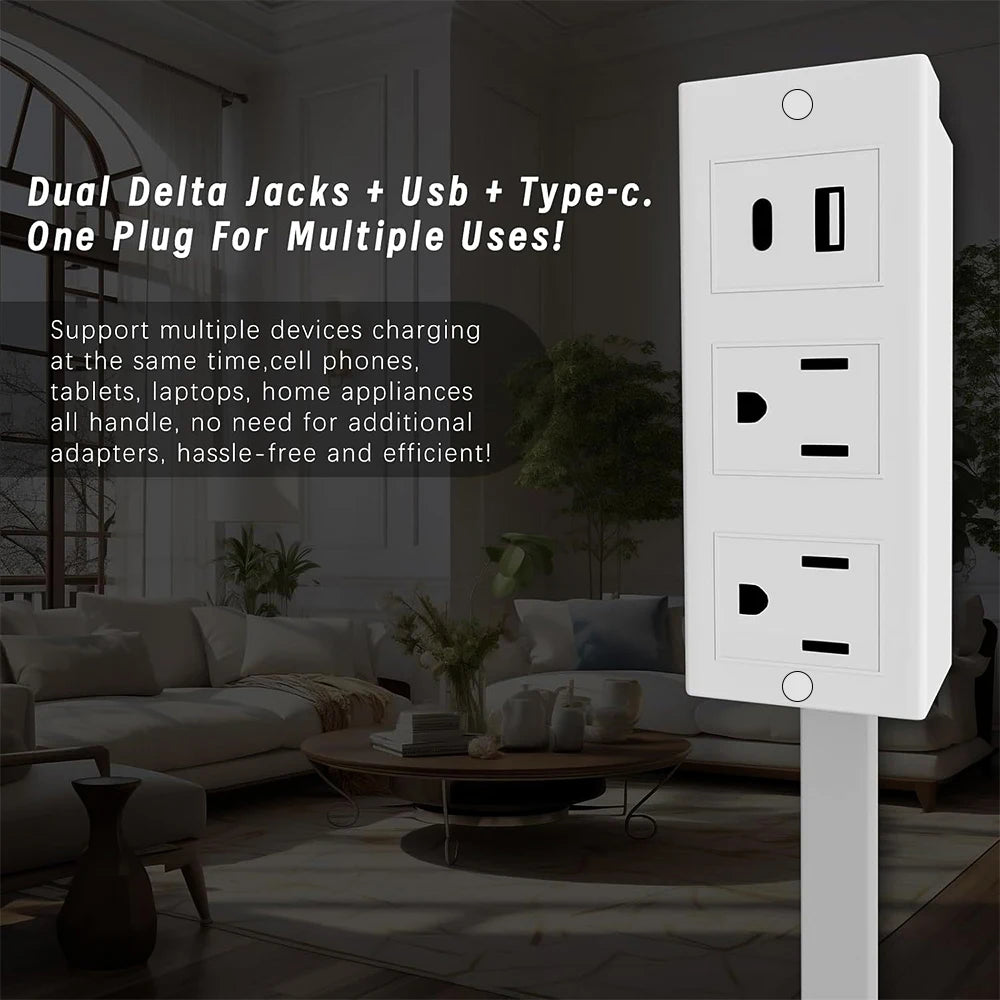 Electrical Outlet Extender Stick-Power Socket Expander Outlets,Electrical Outlet 180° Rotating Extender Stick,Can Telescopic for Hard-to-Reach Outlets Behind Couches&Desks,2 AC Outlets,USB-A/USB-C Fast Charging Port Sofa Bed
