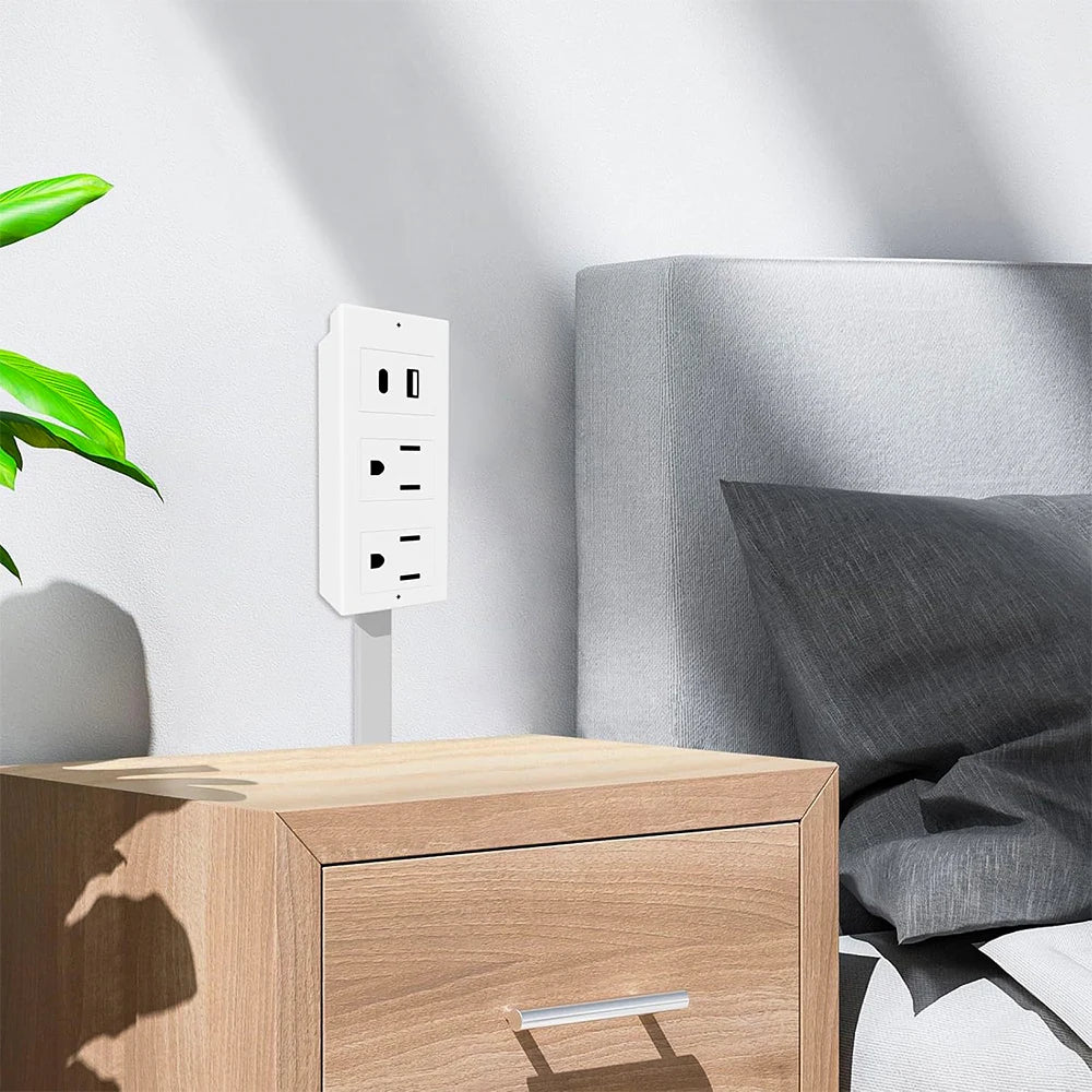 Electrical Outlet Extender Stick-Power Socket Expander Outlets,Electrical Outlet 180° Rotating Extender Stick,Can Telescopic for Hard-to-Reach Outlets Behind Couches&Desks,2 AC Outlets,USB-A/USB-C Fast Charging Port Sofa Bed