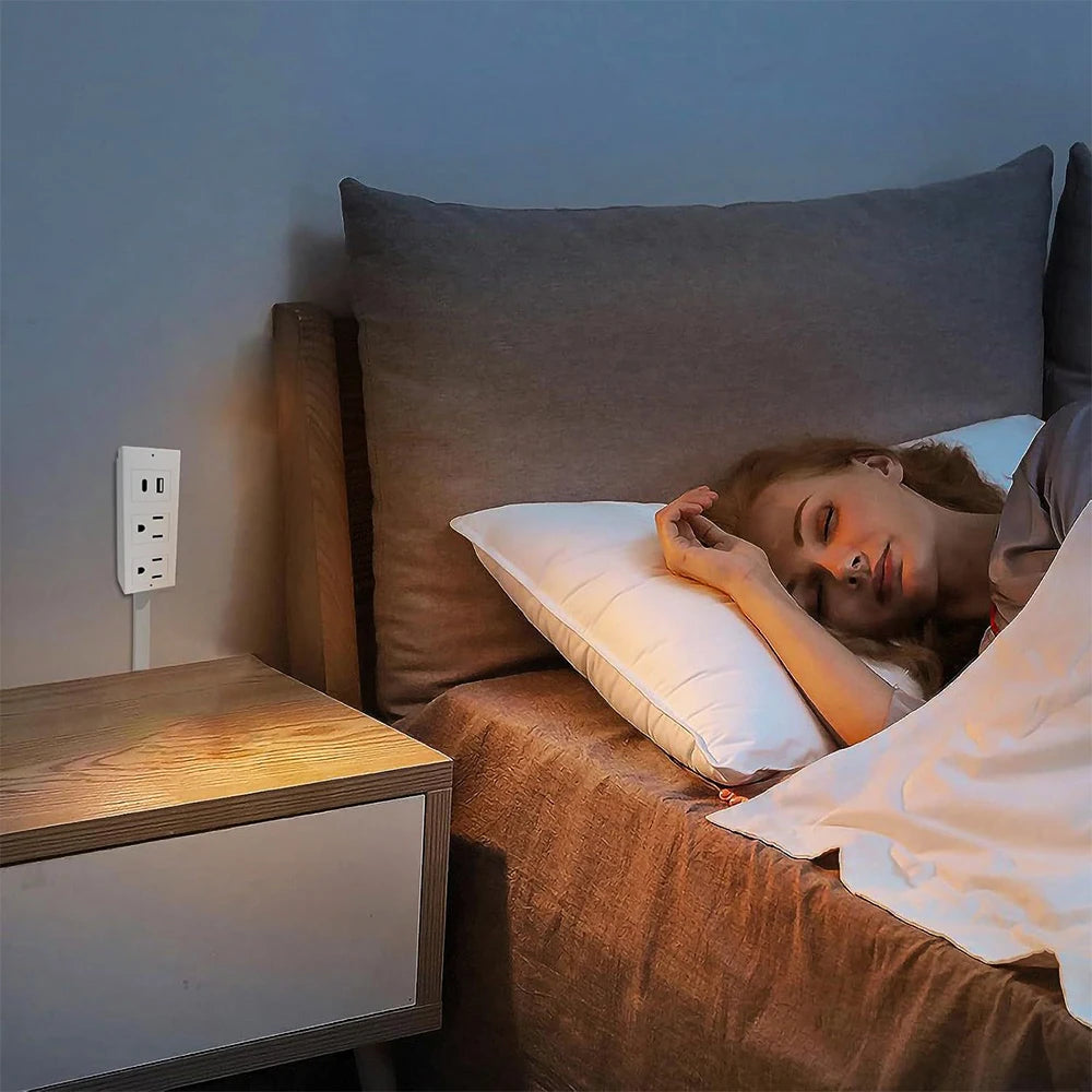 Electrical Outlet Extender Stick-Power Socket Expander Outlets,Electrical Outlet 180° Rotating Extender Stick,Can Telescopic for Hard-to-Reach Outlets Behind Couches&Desks,2 AC Outlets,USB-A/USB-C Fast Charging Port Sofa Bed