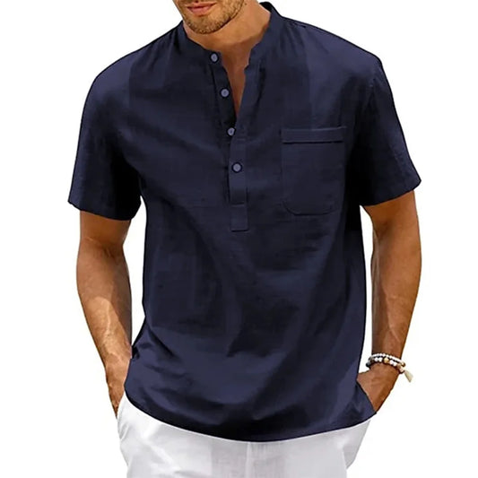 Men's Casual Henley Linen Shirt
