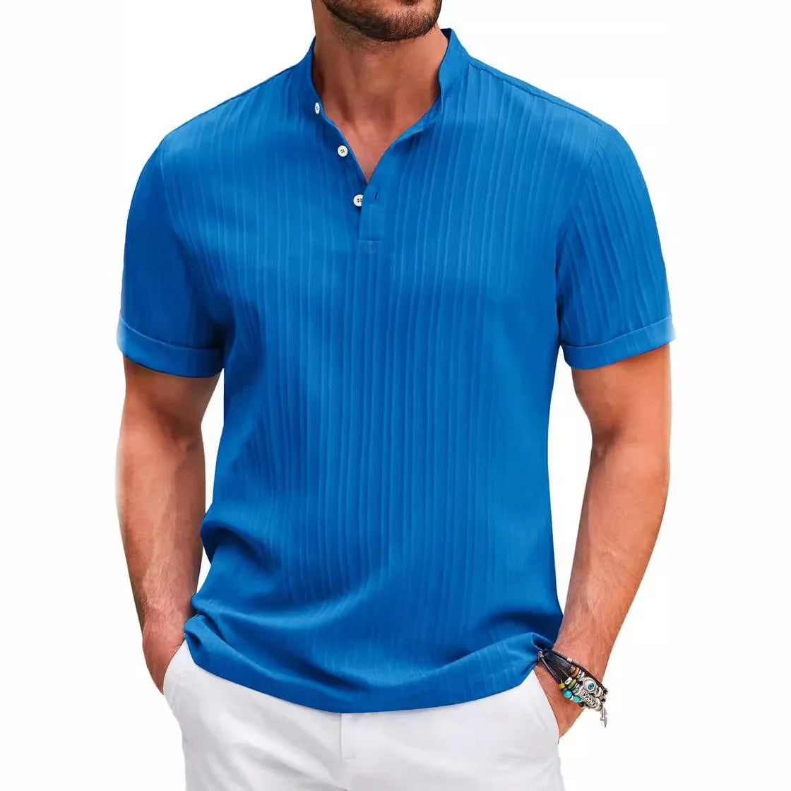 Men's Hawaiian Linen Henley Shirt