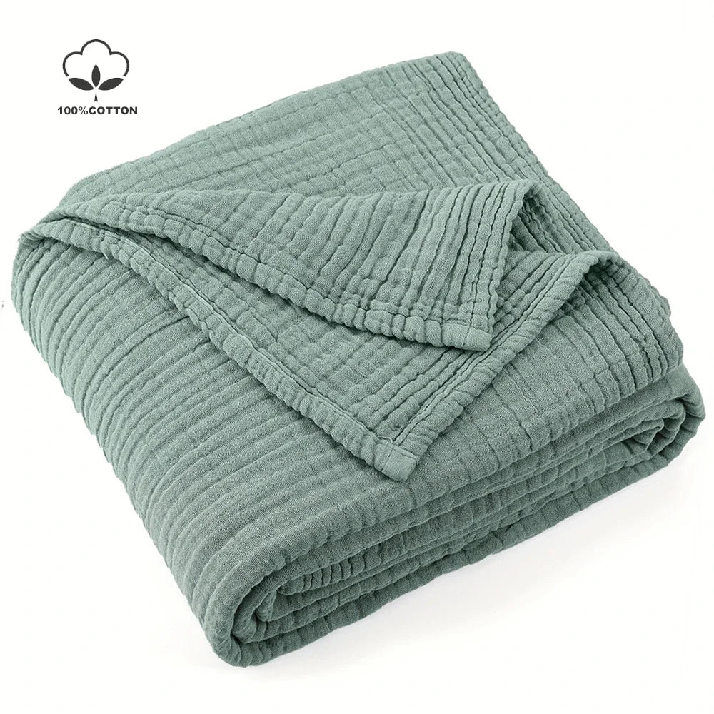 Battilo 100% Cotton Muslin Throw Blanket for Sofa 6 Layer Breathable Lightweight Boho Throws for Couch Bed Large Summer Blankets