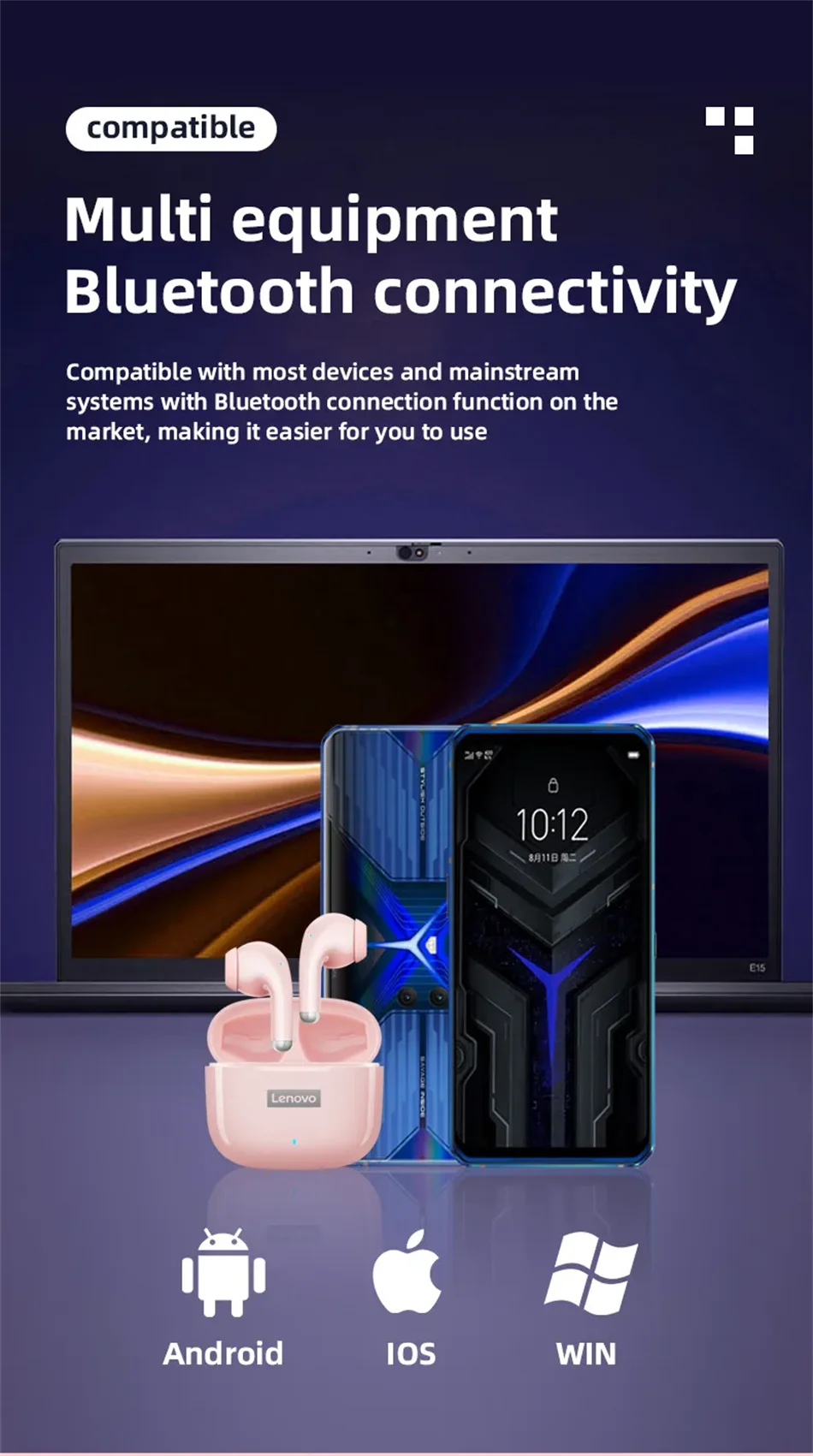 NEW Lenovo LP40 Pro TWS Bluetooth 5.3 Quick Connect Earphones  Ergonomic  Design  Headphones Powerful Transmission Speed Headset